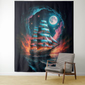 GROOT SCHIP ZEILEN IN DONKERE NACHT DROOM ODYSSEY WANDKLEED (In situ)