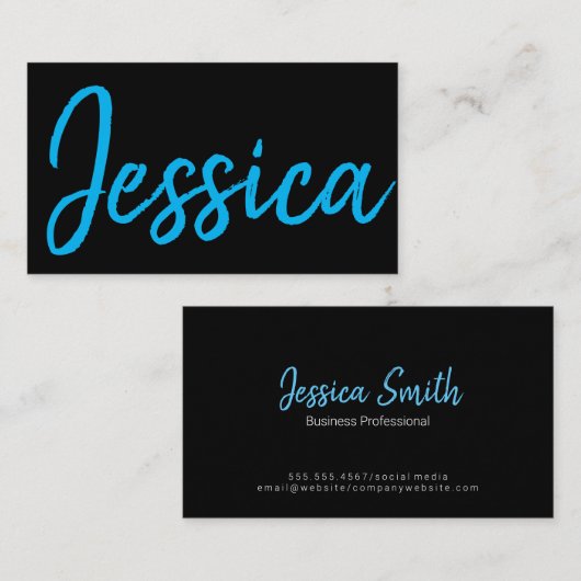 Groot script blauw visitekaartje (Voorkant / Achterkant)