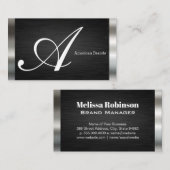 Groot script monogram | Zwart Zilver Visitekaartje (Voorkant / Achterkant)