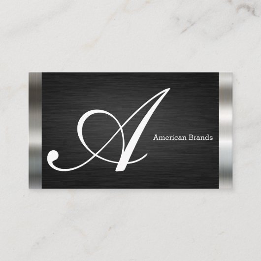 Groot script monogram | Zwart Zilver Visitekaartje (Voorkant)