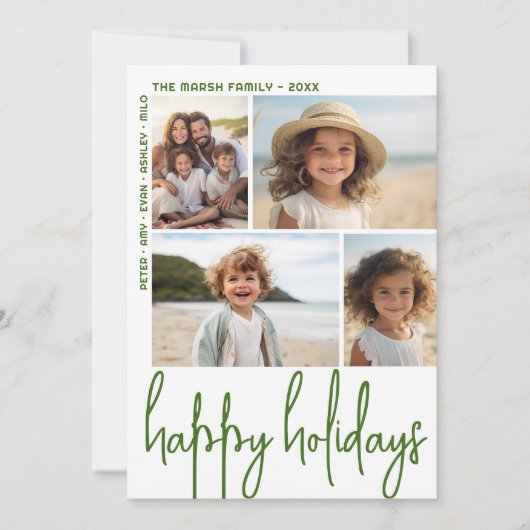 Groot script Olive Green - 4 foto offset - Happy Feestdagenkaart (Voorkant)