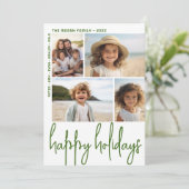 Groot script Olive Green - 4 foto offset - Happy Feestdagenkaart (Staand voorkant)