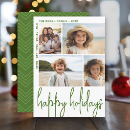Groot script Olive Green - 4 foto offset - Happy Feestdagenkaart