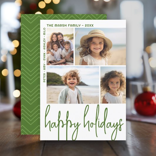 Groot script Olive Green - 4 foto offset - Happy Feestdagenkaart