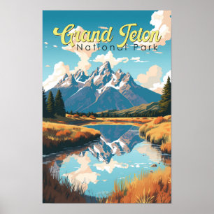 Groot Teton Nationaal Park Illustratie Retro Poster