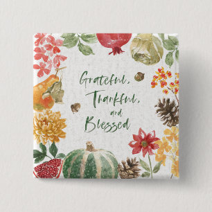 Groot, Thankful en Gezegend Oogst Vierkante Button 5,1 Cm