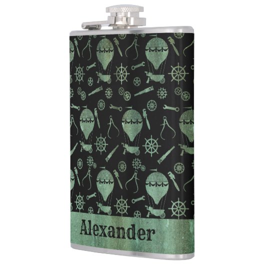 Groot thema Stampunk Verdigris-ballonnen Aangepast Heupfles (Links)