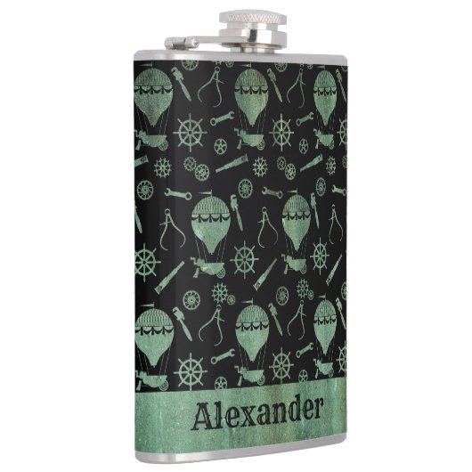 Groot thema Stampunk Verdigris-ballonnen Aangepast Heupfles (Rechts)