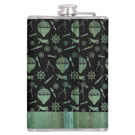 Groot thema Stampunk Verdigris-ballonnen Aangepast Heupfles (Achterkant)