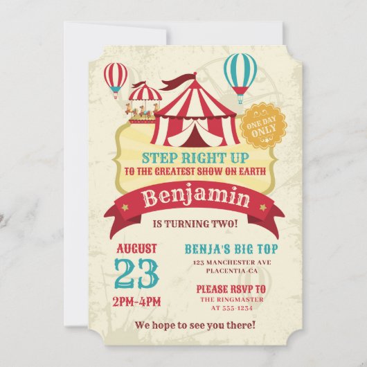 Groot Top Circus Carnaval  Verjaardagsfeest Kaart (Voorkant)