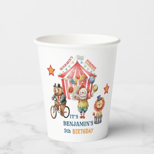 Groot Top Circus Carnaval Vijfde Verjaardag Papieren Bekers (Achterkant)