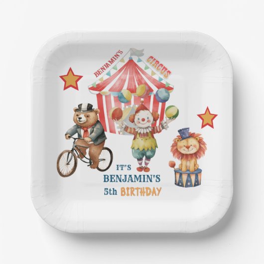 Groot Top Circus Carnaval Vijfde Verjaardag Papieren Bordje (Voorkant)