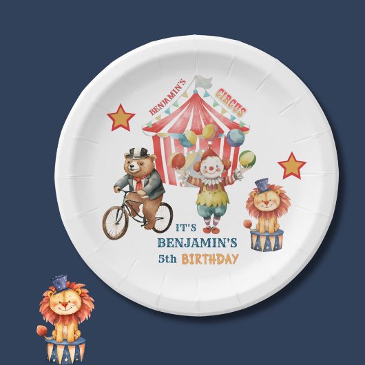 Groot Top Circus Carnaval Vijfde Verjaardag Papieren Bordje