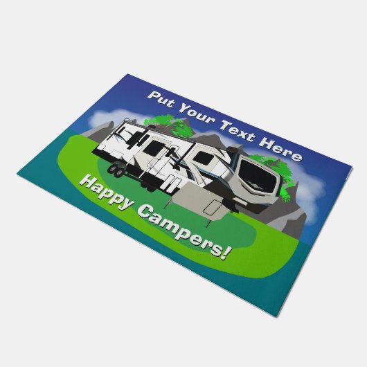 Groot trapezium Montana Happy Camper 5th Wheel Deurmat (Schuin)