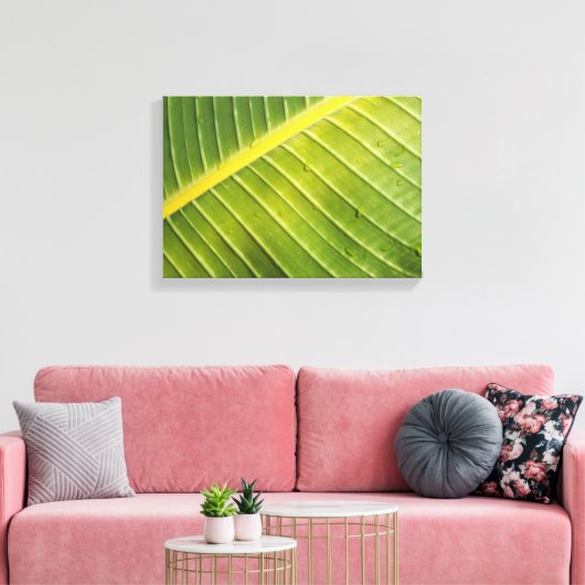 Groot tropisch blad met waterdruppeltjes van Rayad Canvas Afdruk (Insitu (Woonkamer))