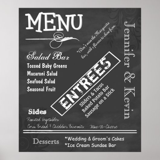 Groot uitziend retro krijtbord trouwmenu poster (Voorkant)