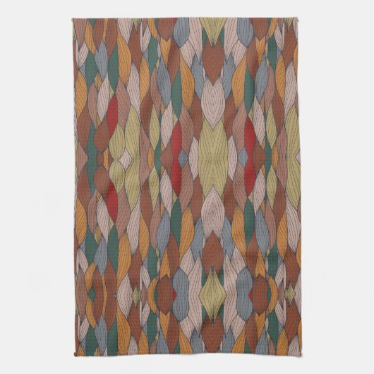 Groot uniek patroon met roze Oranje bruin groen Theedoek (Verticaal)