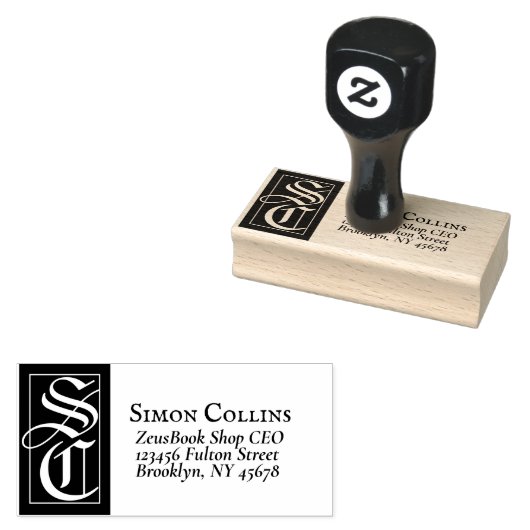 Groot vast monogram retouradres rubberstempel (Gestempeld)