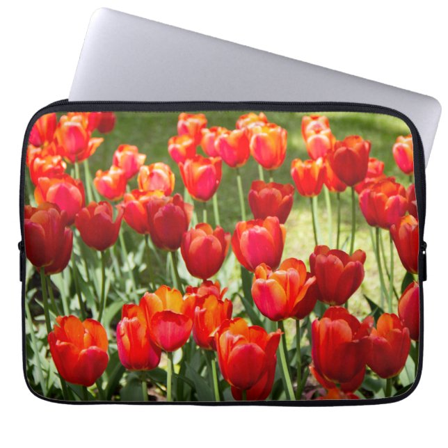 Groot veld rode tulpen laptop sleeve (Voorkant)