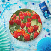 Groot veld rode tulpen papieren bordje (Feest)