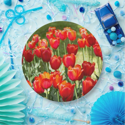 Groot veld rode tulpen papieren bordje (Feest)