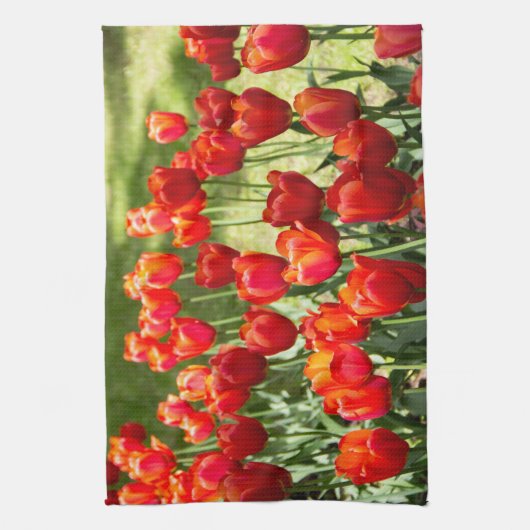 Groot veld rode tulpen theedoek (Verticaal)