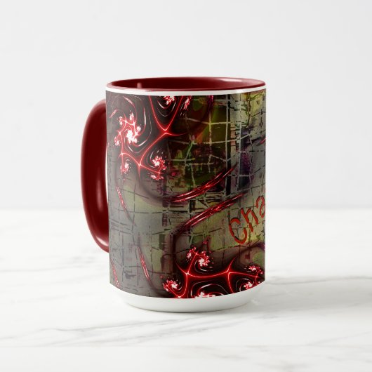 Groot verband tussen vreemd fractal over verouderd mok (Voorkant links)