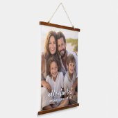 Groot - verticaal - 1 foto - familietekst onderaan hangend wandkleed (Gebogen)