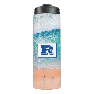 Groot vet blauw monogram, strandtafereel thermosbeker