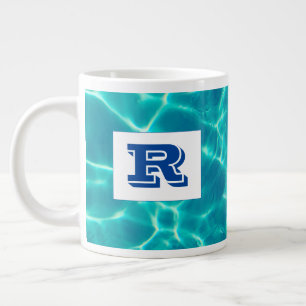 Groot Vet Blauw Monogram, Teal Zwembadwater Grote Koffiekop
