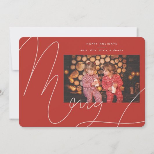 Groot vet leuk rood Sinaasappel script vrolijke va Feestdagenkaart (Voorkant)