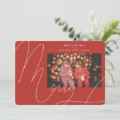 Groot vet leuk rood Sinaasappel script vrolijke va Feestdagenkaart (Staand voorkant)