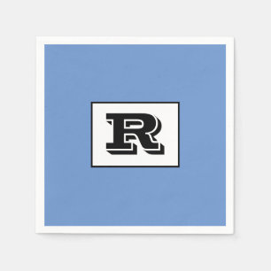 Groot vet omlijnd zwart monogram, blauw servet
