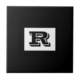 Groot vet omlijnd zwart monogram, Zwart Tegeltje