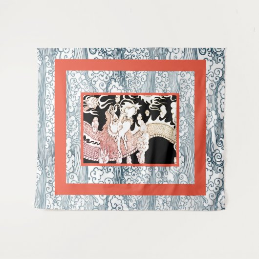 GROOT WANDTAPIJT MET DRAAK EN JAPANS GOLFPATROON WANDKLEED (Voorkant (horizontaal))