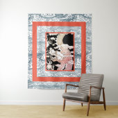 GROOT WANDTAPIJT MET DRAAK EN JAPANS GOLFPATROON WANDKLEED (In situ)