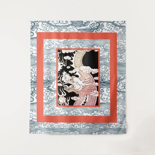 GROOT WANDTAPIJT MET DRAAK EN JAPANS GOLFPATROON WANDKLEED (Voorkant)