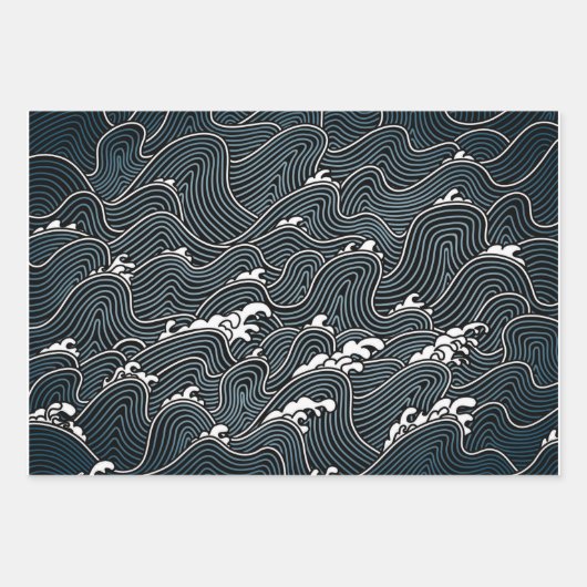 GROOT WAVE JAPANESE WOODBLOCK GIFT WRAP Sheet Set Inpakpapier Vel (Voorkant 3)