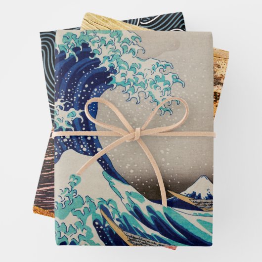 GROOT WAVE JAPANESE WOODBLOCK GIFT WRAP Sheet Set Inpakpapier Vel (In situ)
