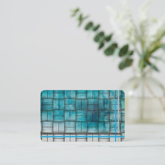 Groot Weave Basket Weave in Turquoise/Grey op een Visitekaartje (Staand voorkant)