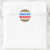 "GROOT WERK!"; blauw & Oranje Stripes/lijnpatroon Ronde Sticker (Tas)