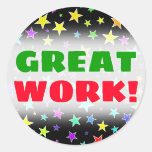 "GROOT WERK!" + Fun, kleurrijk sterrenpatroon Ronde Sticker