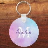 Groot whitemonogram en Paarse Script Name Iridesce Sleutelhanger (Achterkant)