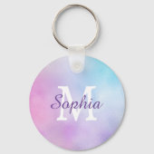 Groot whitemonogram en Paarse Script Name Iridesce Sleutelhanger (Achterkant)