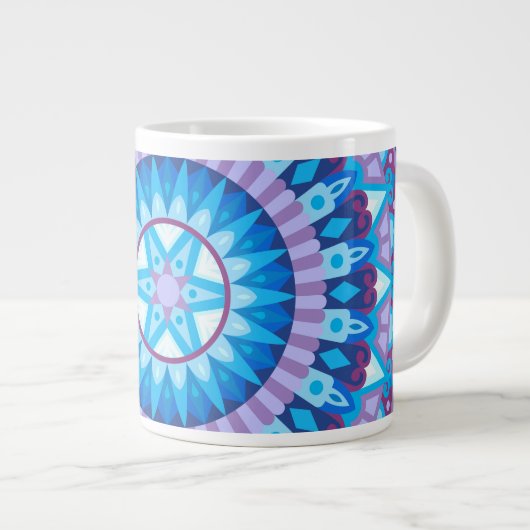 Groot Winter Mandala Blauw Sneeuwvlok Patroon Knus Grote Koffiekop (Voorkant rechts)