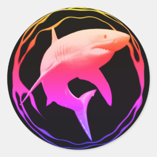 Groot wit haai grafisch ontwerp ronde sticker