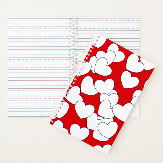 Groot wit hart op opvallend rood notitieboek (Binnen)