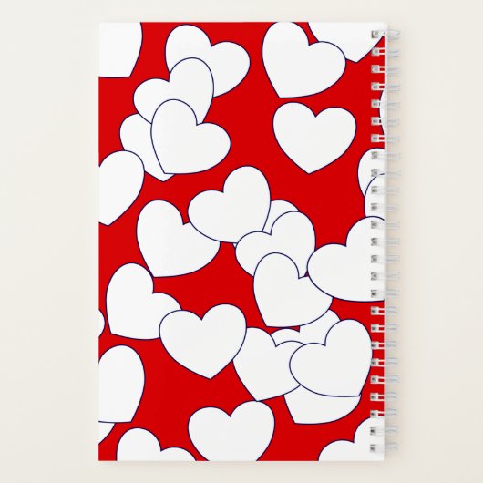 Groot wit hart op opvallend rood notitieboek (Achterkant)