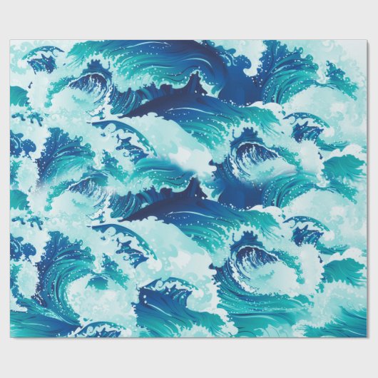 Groot zee- of oceaangolfontwerp cadeaupapier (Vlak)