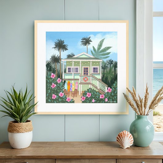 Groot zee-schuim groen strandhuis print
